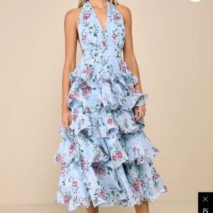 Lulu's Blue Ruffled Tiered Midi Sundress